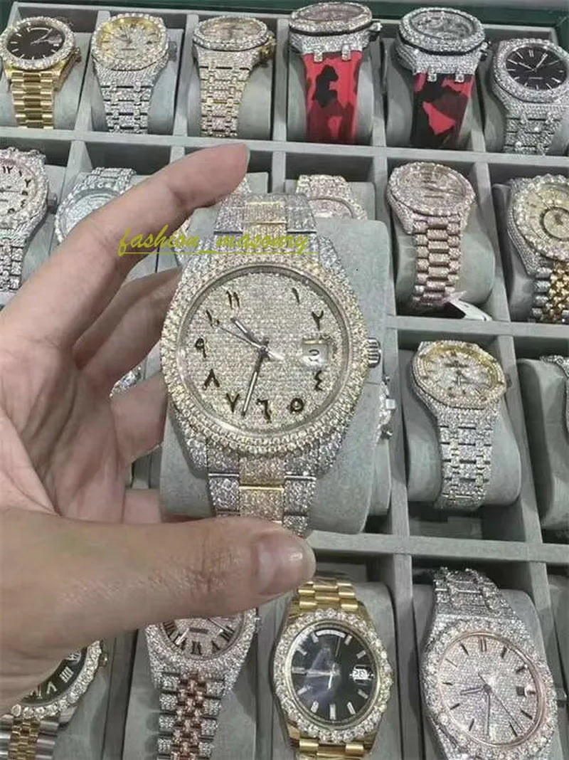 Designer Mens Women Watches Men Iced Out Dia Montre AAA+ Mossanite Montre De E Moissanite Watch 0I9 Have GRA Certificate+With Box