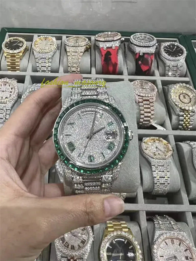 Designer Mens Women Watches Men Iced Out Dia Montre AAA+ Mossanite Montre De E Moissanite Watch 0I9 Have GRA Certificate+With Box