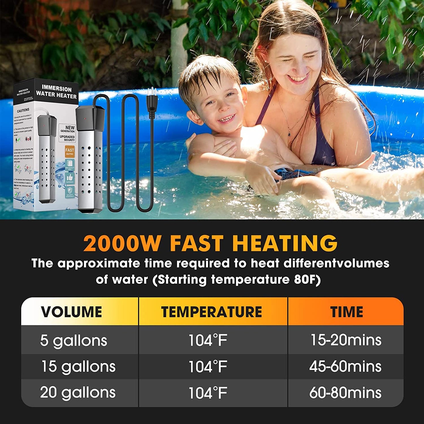 Pool Heater Pool Heater for above Ground Pool Water Heater 2000W Automatic