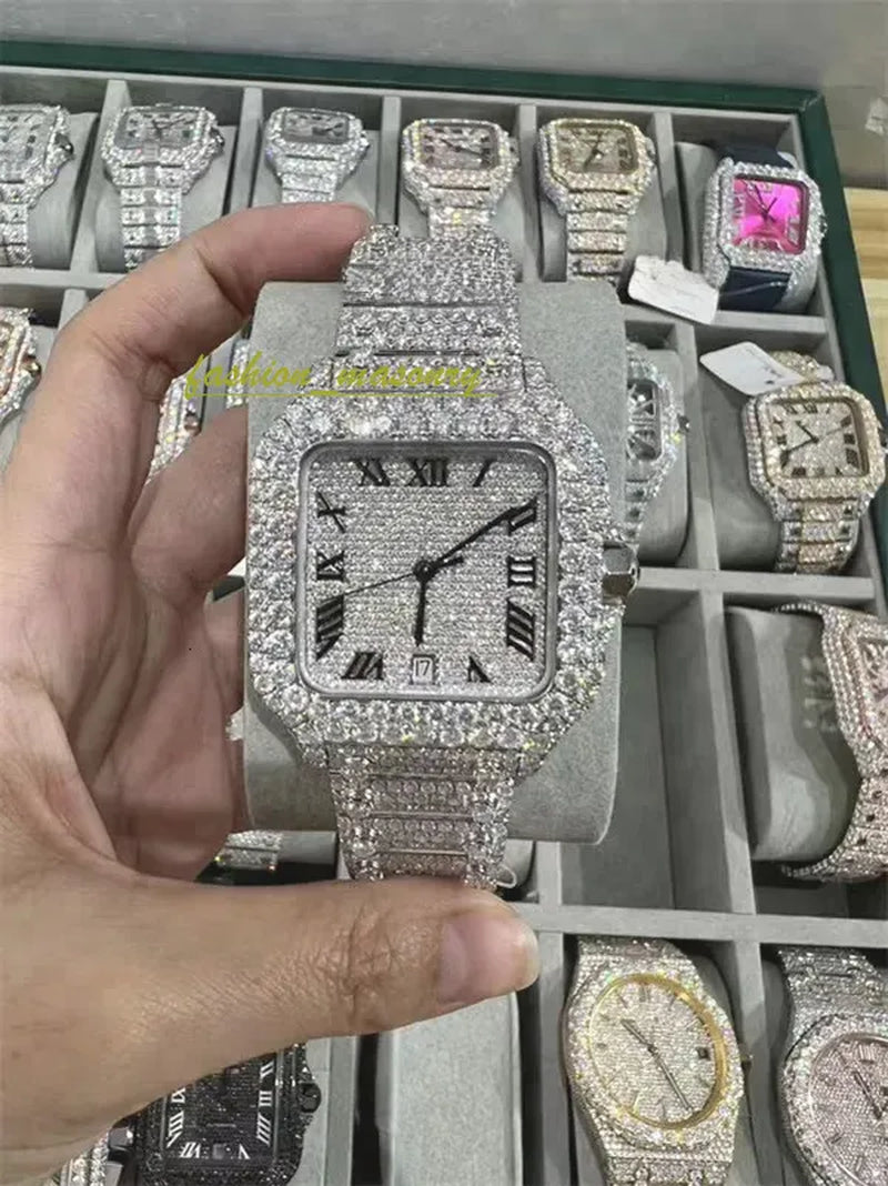 Designer Mens Women Watches Men Iced Out Dia Montre AAA+ Mossanite Montre De E Moissanite Watch 0I9 Have GRA Certificate+With Box