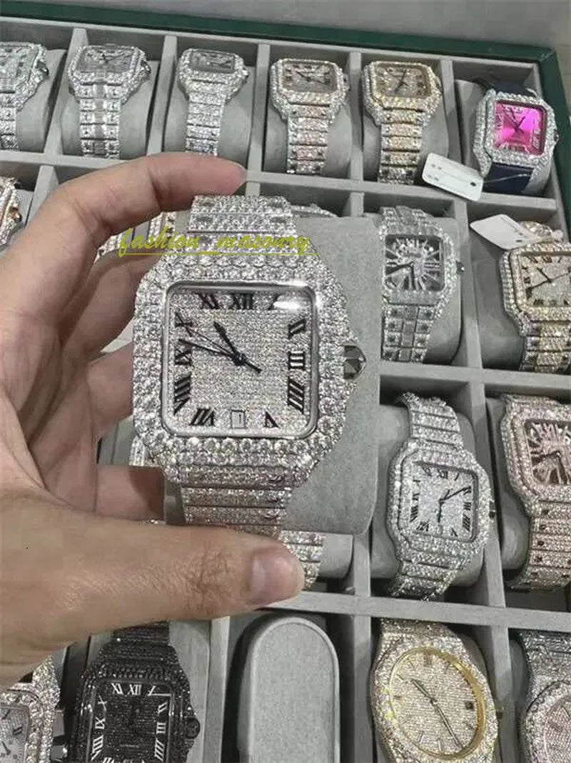 Designer Mens Women Watches Men Iced Out Dia Montre AAA+ Mossanite Montre De E Moissanite Watch 0I9 Have GRA Certificate+With Box