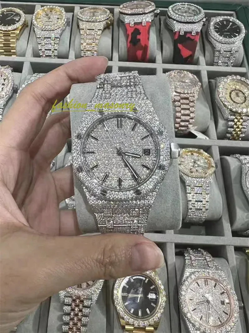 Designer Mens Women Watches Men Iced Out Dia Montre AAA+ Mossanite Montre De E Moissanite Watch 0I9 Have GRA Certificate+With Box