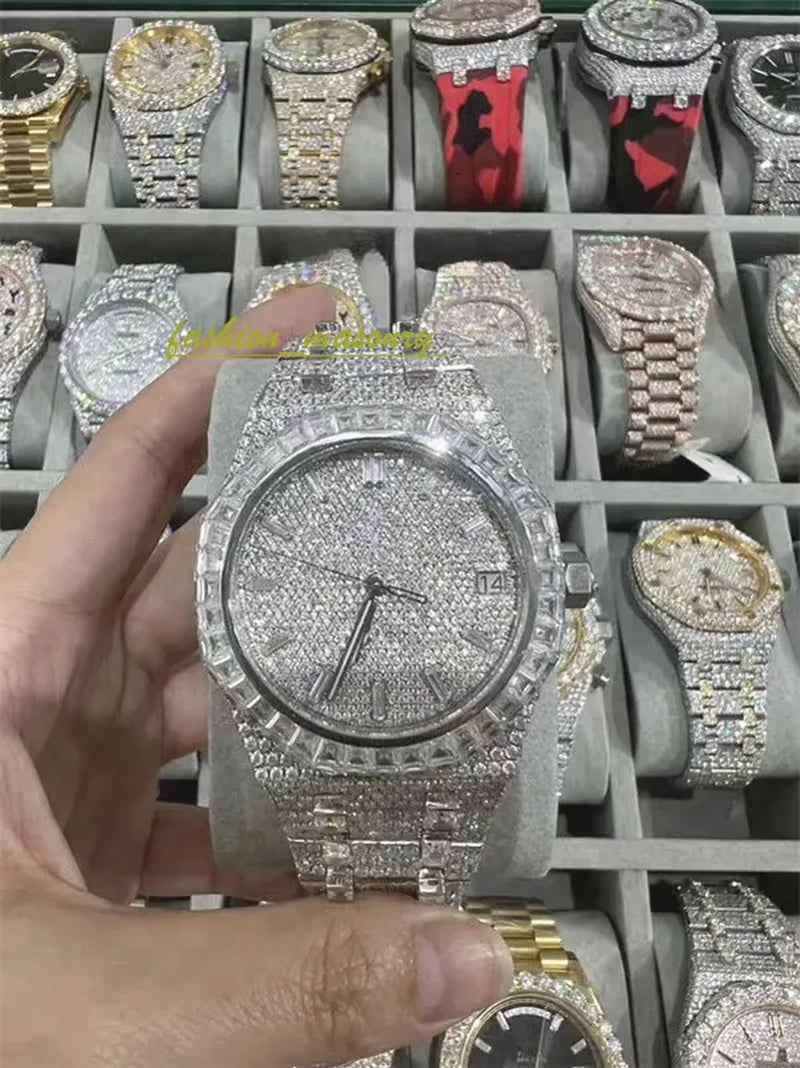 Designer Mens Women Watches Men Iced Out Dia Montre AAA+ Mossanite Montre De E Moissanite Watch 0I9 Have GRA Certificate+With Box