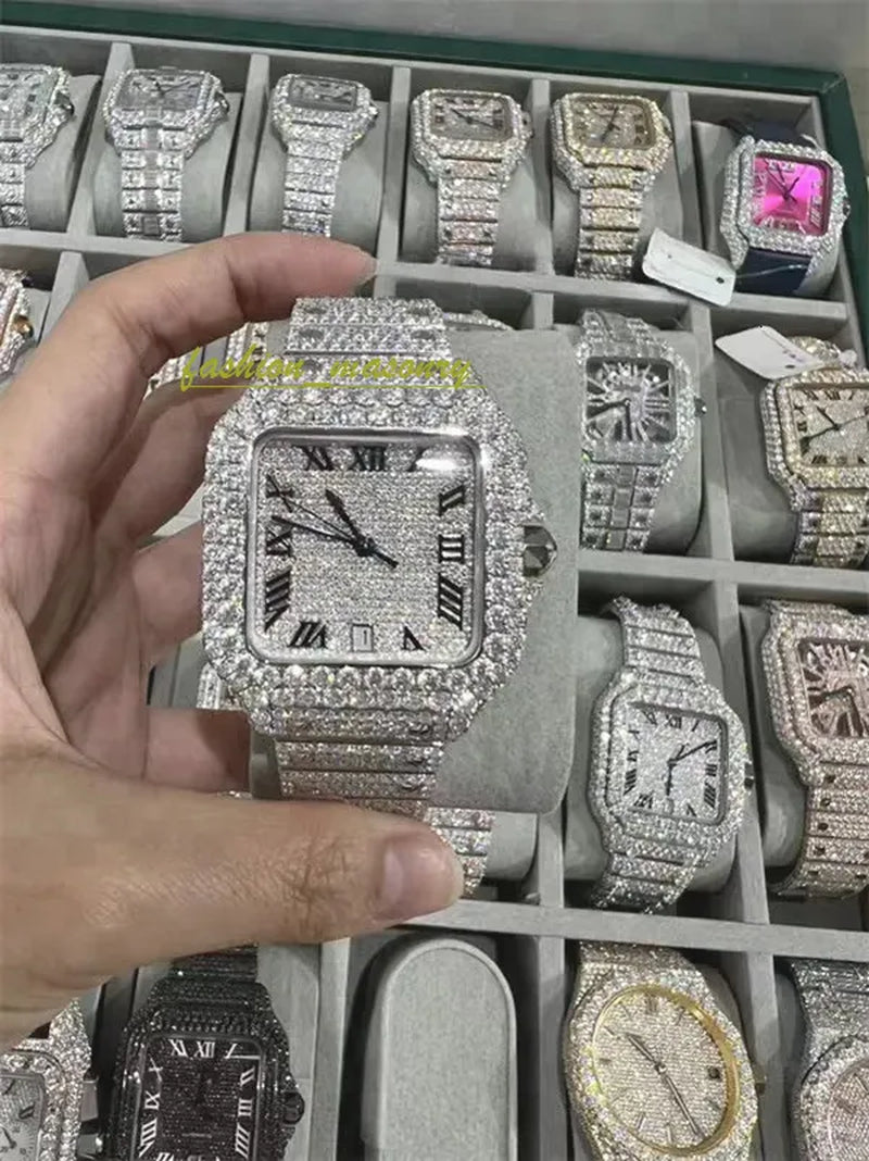 Designer Mens Women Watches Men Iced Out Dia Montre AAA+ Mossanite Montre De E Moissanite Watch 0I9 Have GRA Certificate+With Box