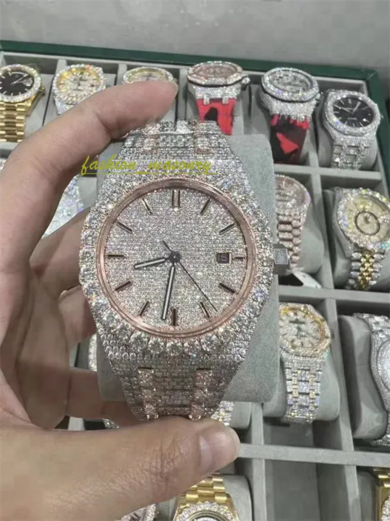Designer Mens Women Watches Men Iced Out Dia Montre AAA+ Mossanite Montre De E Moissanite Watch 0I9 Have GRA Certificate+With Box