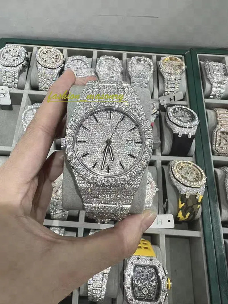 Designer Mens Women Watches Men Iced Out Dia Montre AAA+ Mossanite Montre De E Moissanite Watch 0I9 Have GRA Certificate+With Box