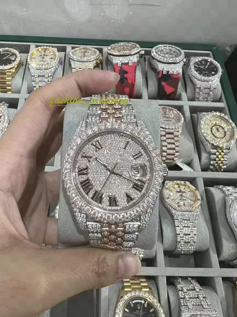 Designer Mens Women Watches Men Iced Out Dia Montre AAA+ Mossanite Montre De E Moissanite Watch 0I9 Have GRA Certificate+With Box