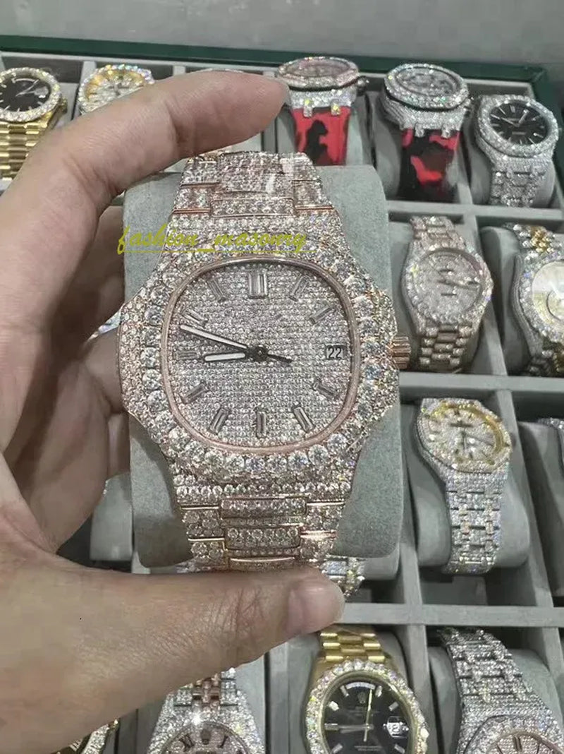 Designer Mens Women Watches Men Iced Out Dia Montre AAA+ Mossanite Montre De E Moissanite Watch 0I9 Have GRA Certificate+With Box